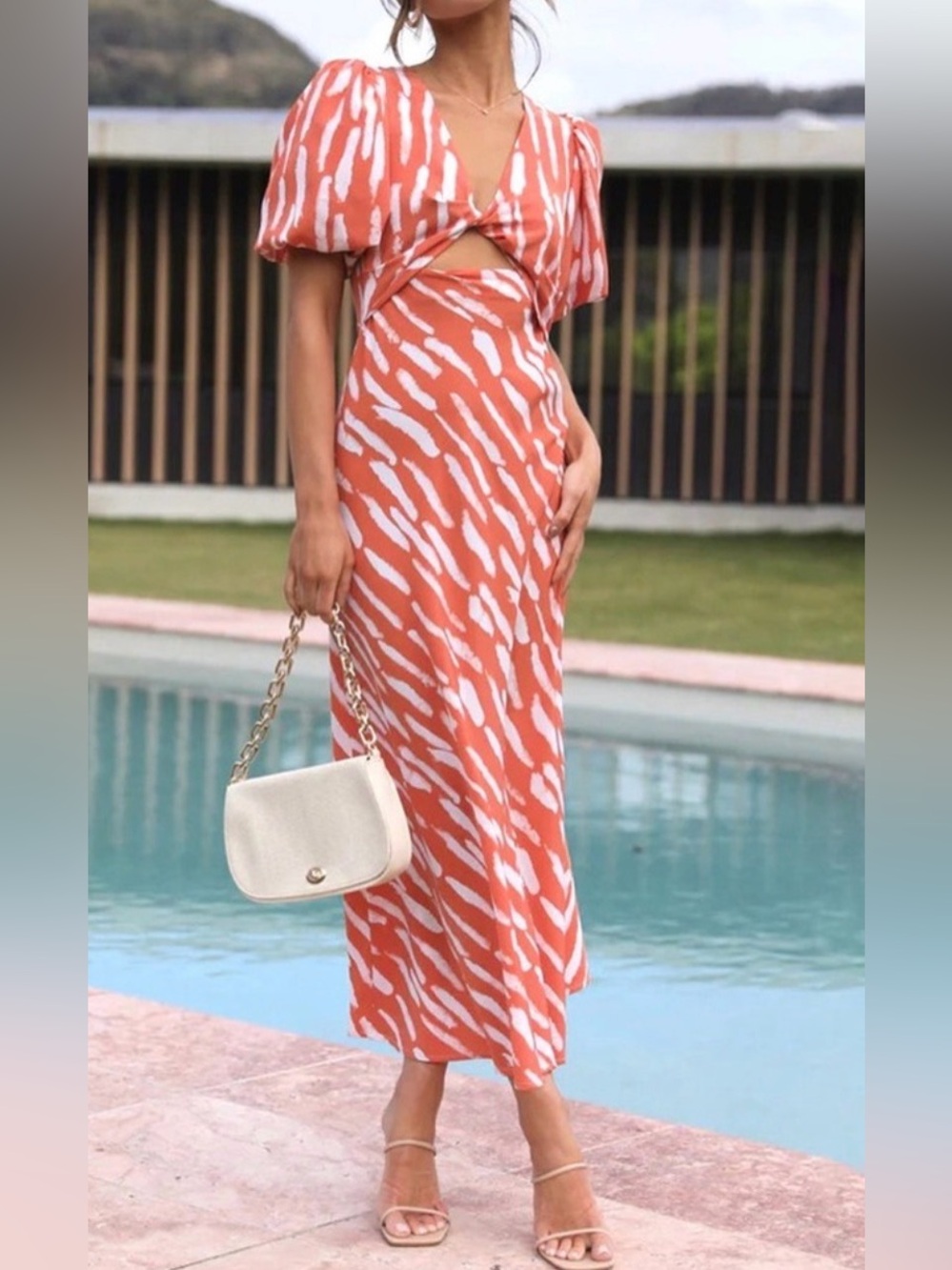 Commense Coral and White Cutout Midi Dress